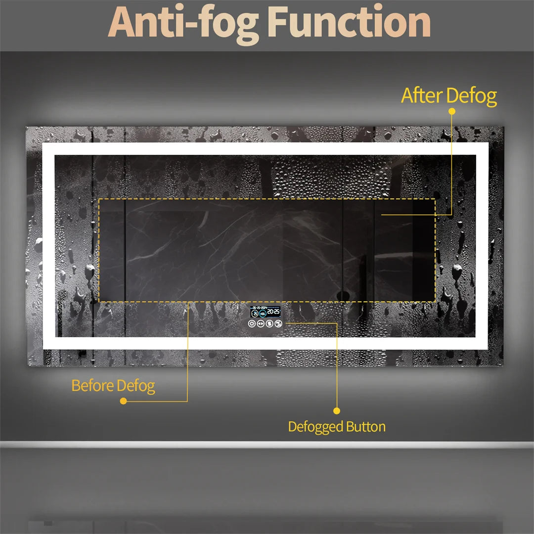Illuminated Bluetooth Bathroom Mirror Rectangle Anti-fog LED