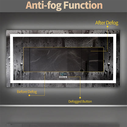 Illuminated Bluetooth Bathroom Mirror Rectangle Anti-fog LED