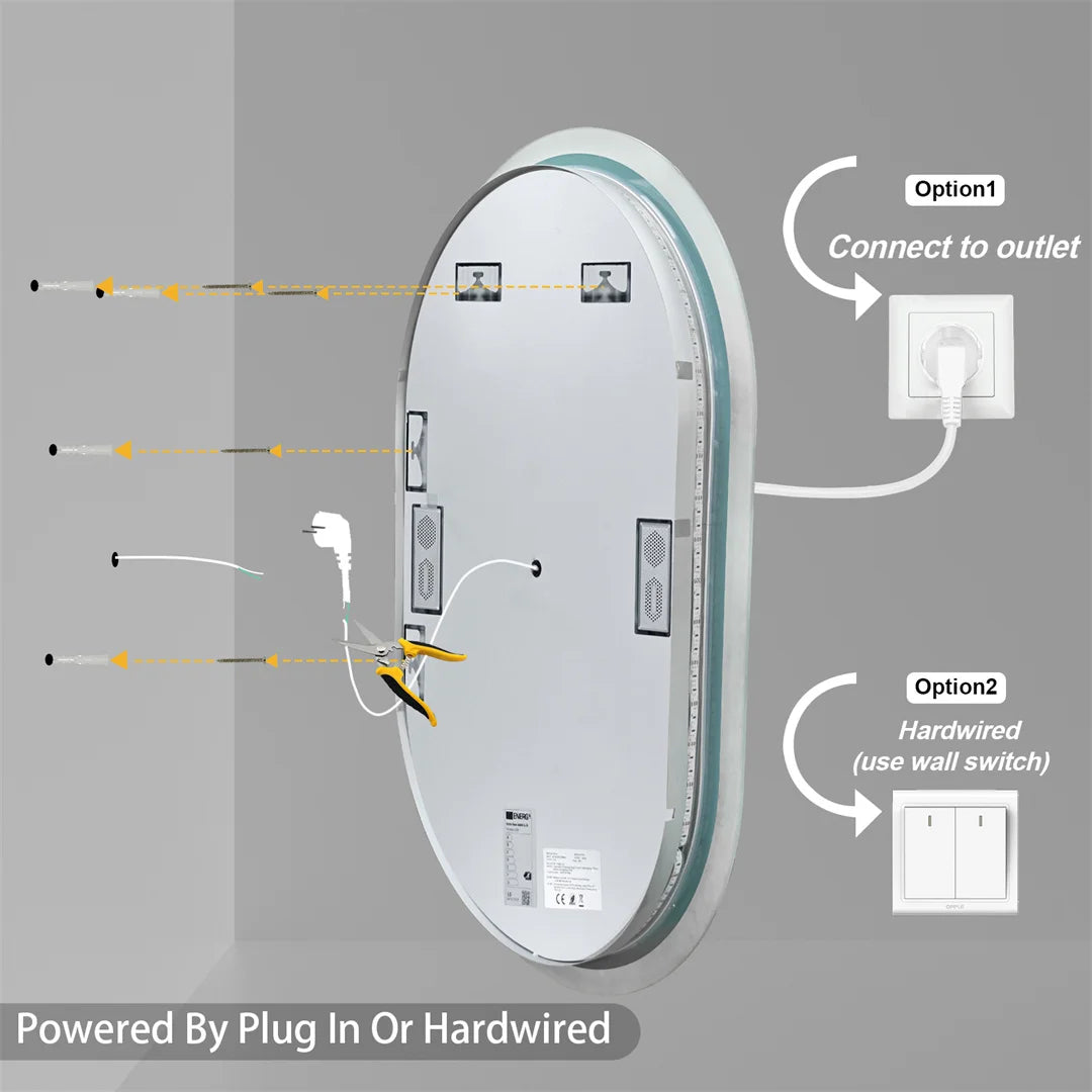 Oval Illuminated Bathroom Mirror with Bluetooth and Anti-fog