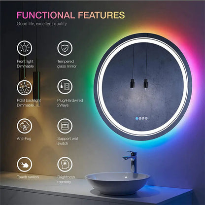 RGB Bathroom Mirror with LED Lights Anti Fog
