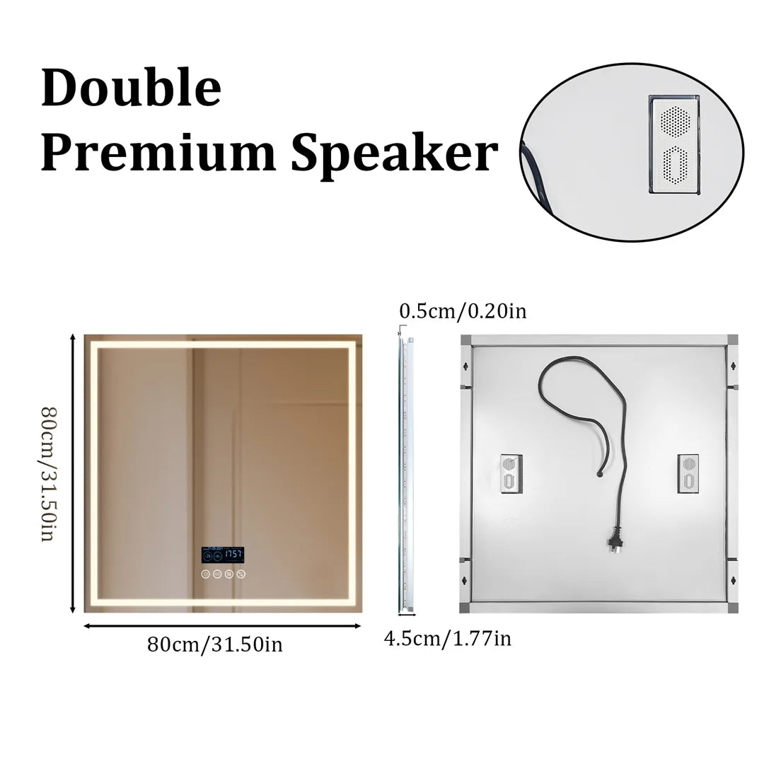 Illuminated Bluetooth Bathroom Mirror Rectangle Anti-fog LED