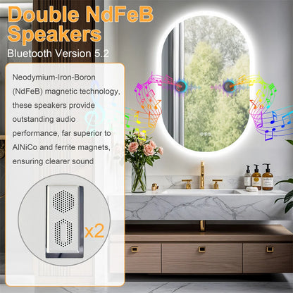 Oval Illuminated Bathroom Mirror with Bluetooth and Anti-fog