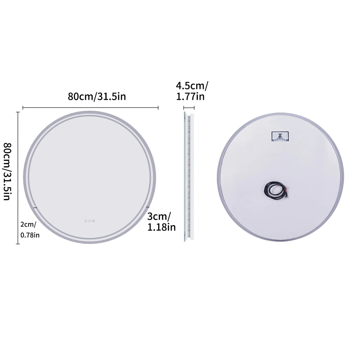 Round Large LED Bathroom Mirror Anti Fog