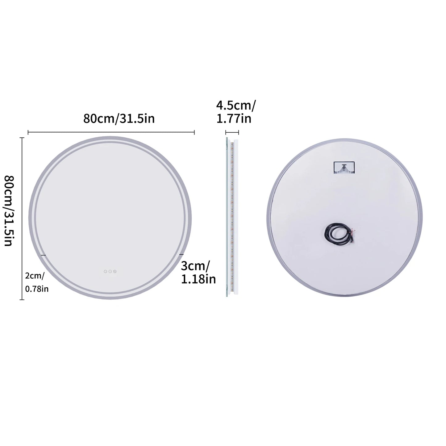 Round Large LED Bathroom Mirror Anti Fog