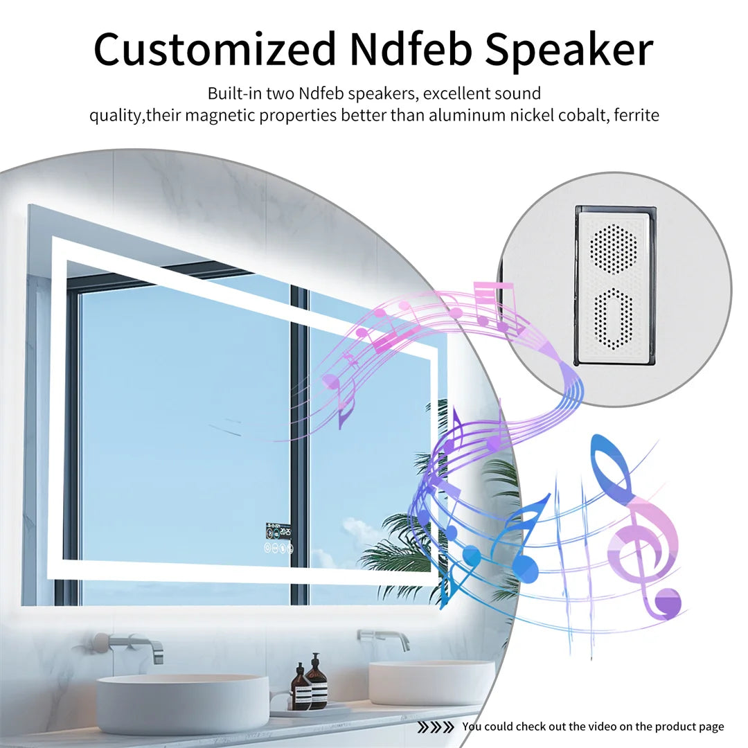 Illuminated Bluetooth Bathroom Mirror Rectangle Anti-fog LED