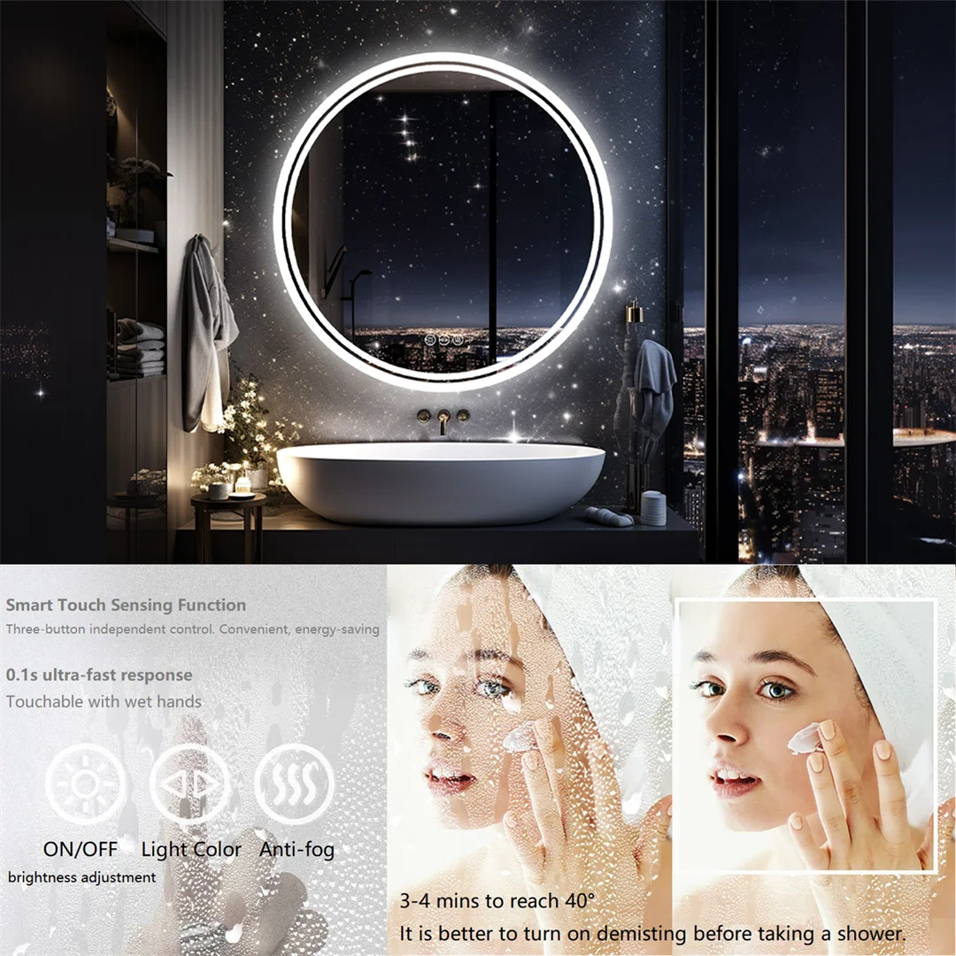 Round Large LED Bathroom Mirror Anti Fog