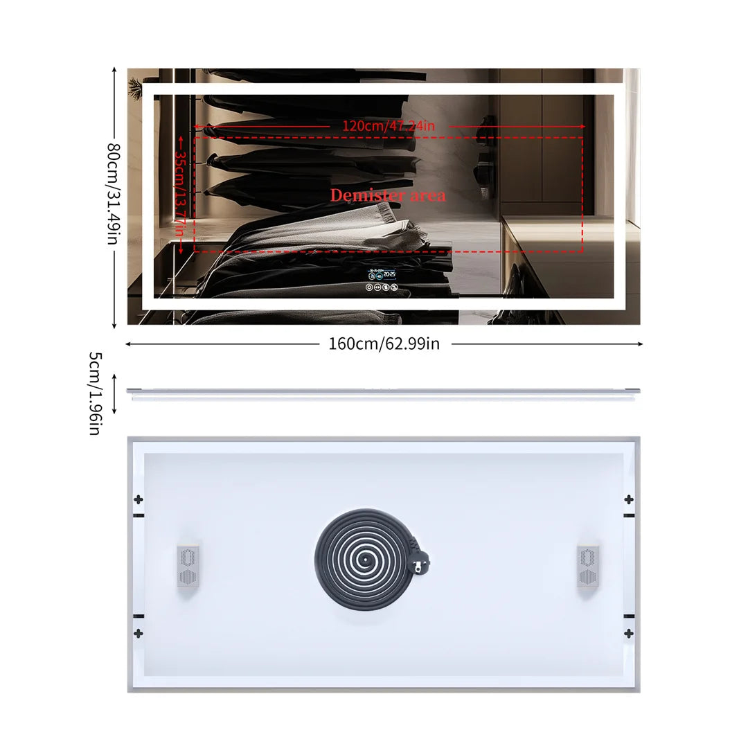 Illuminated Bluetooth Bathroom Mirror Rectangle Anti-fog LED