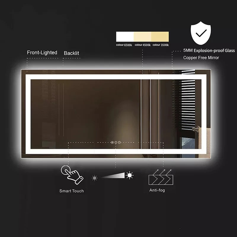 Large Illuminate Mirror Bathroom Double Sink Anti Fog