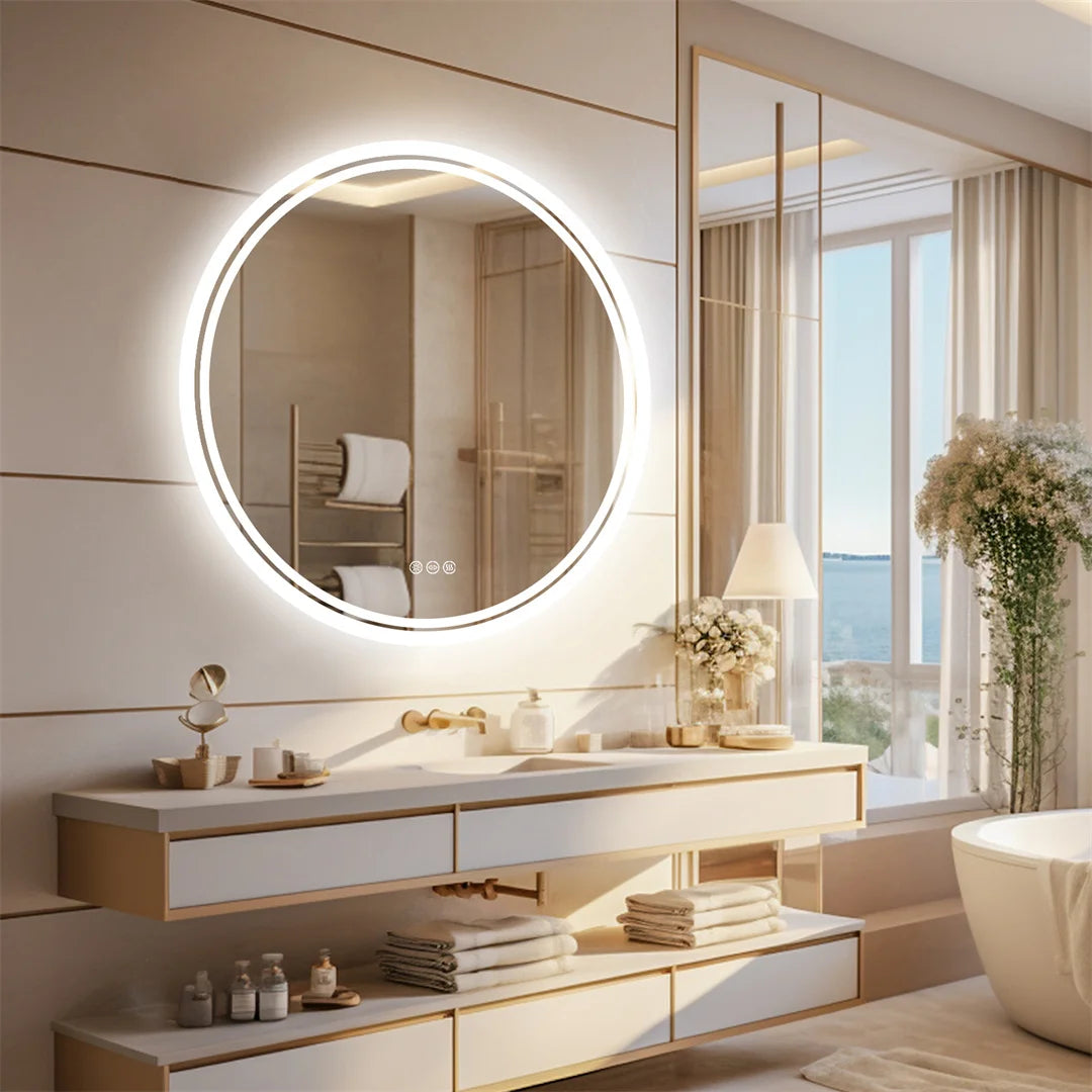 Round Large LED Bathroom Mirror Anti Fog