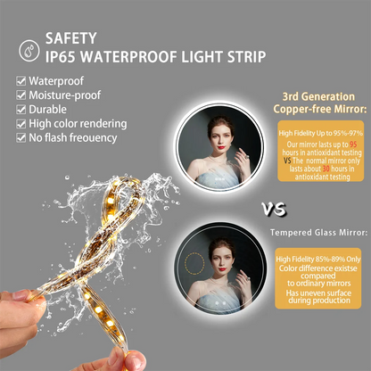 Round Large LED Bathroom Mirror Anti Fog