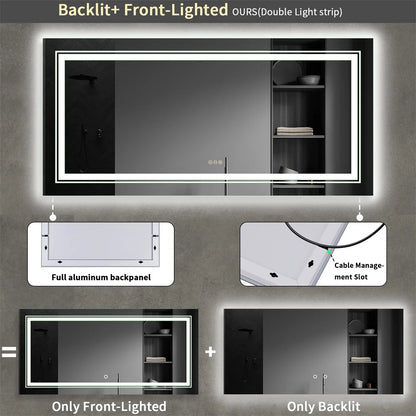 Large Illuminate Mirror Bathroom Double Sink Anti Fog