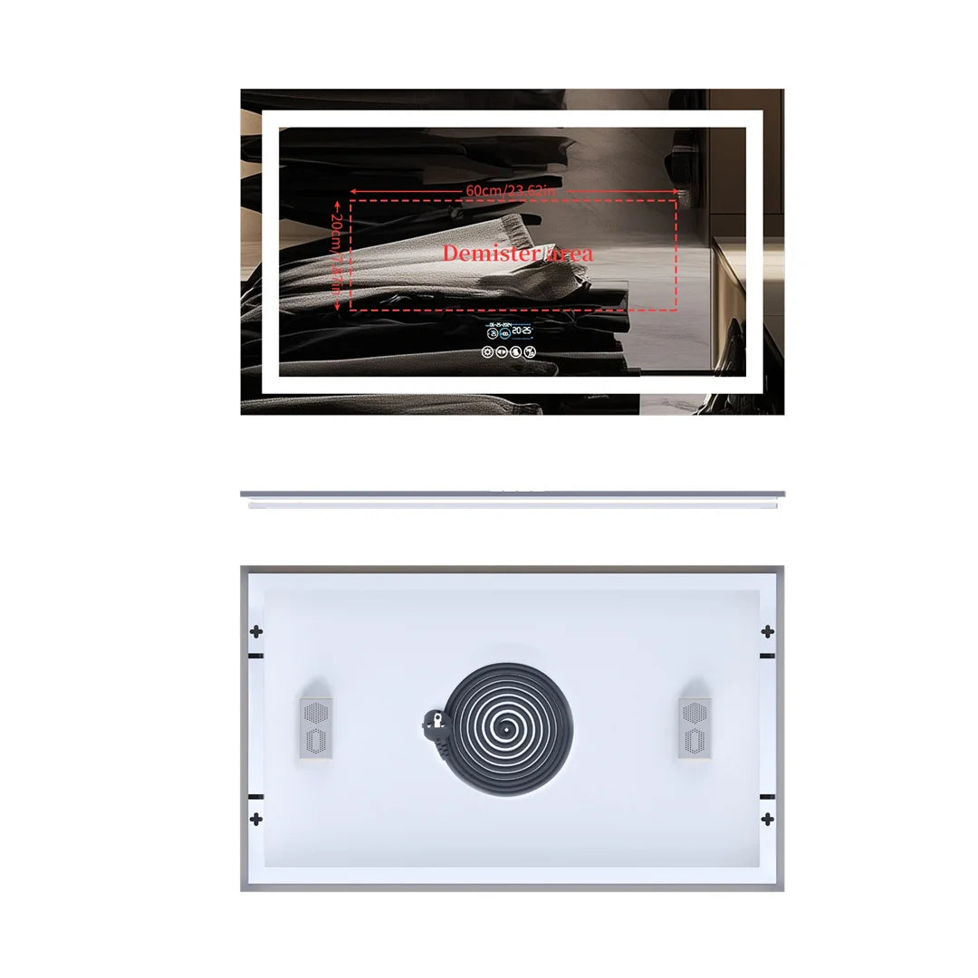 Illuminated Bluetooth Bathroom Mirror Rectangle Anti-fog LED