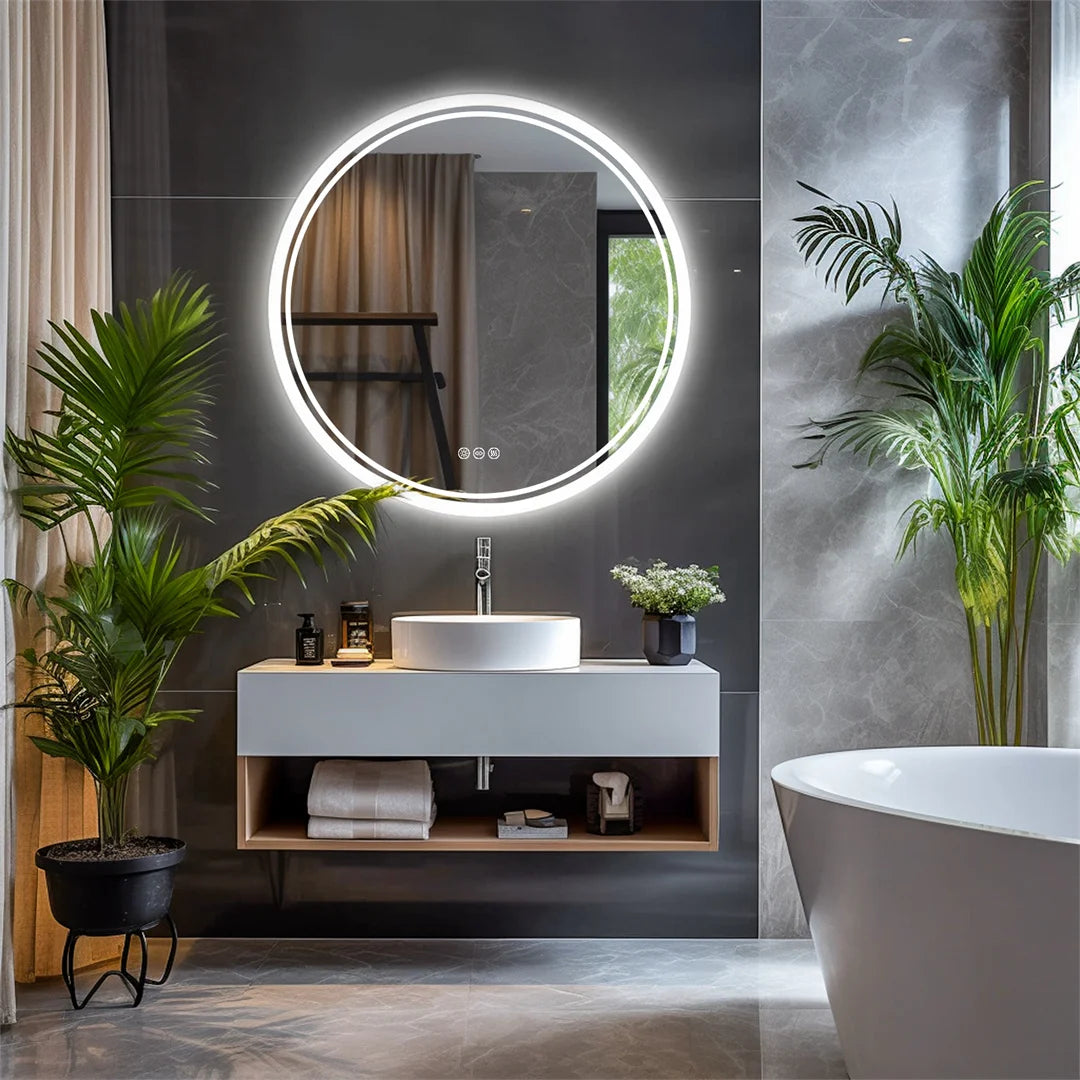 Round Large LED Bathroom Mirror Anti Fog