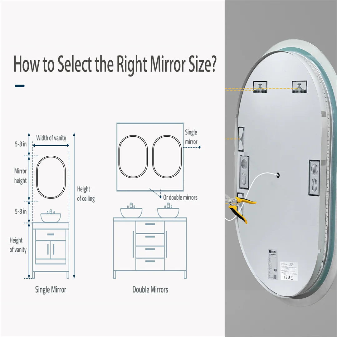 Oval Illuminated Bathroom Mirror with Bluetooth and Anti-fog