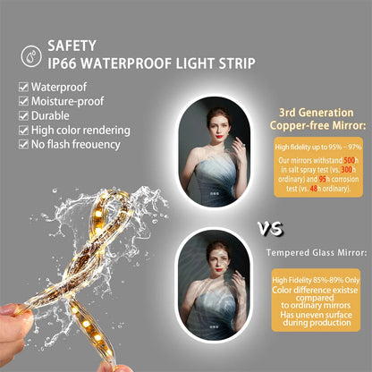 Oval Illuminated Bathroom Mirror with Bluetooth and Anti-fog