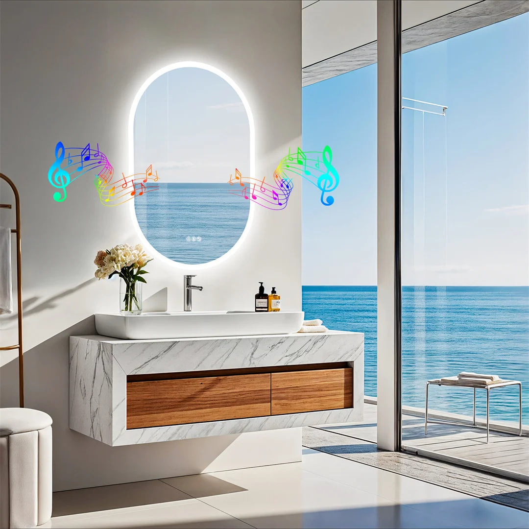 Oval Illuminated Bathroom Mirror with Bluetooth and Anti-fog