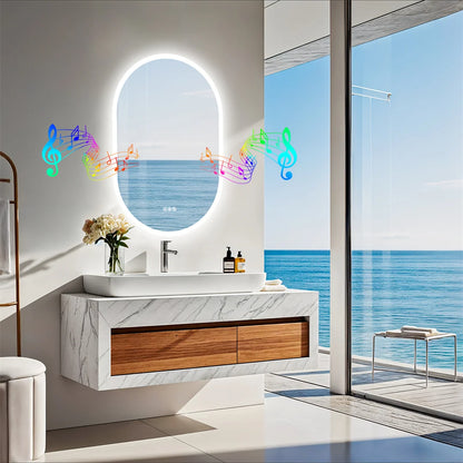 Oval Illuminated Bathroom Mirror with Bluetooth and Anti-fog