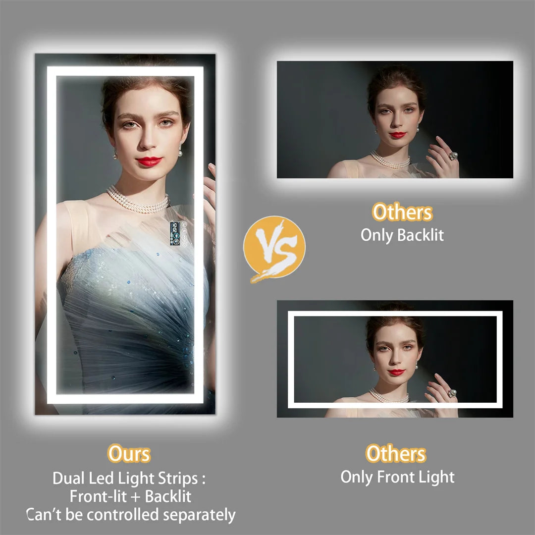 Illuminated Bluetooth Bathroom Mirror Rectangle Anti-fog LED