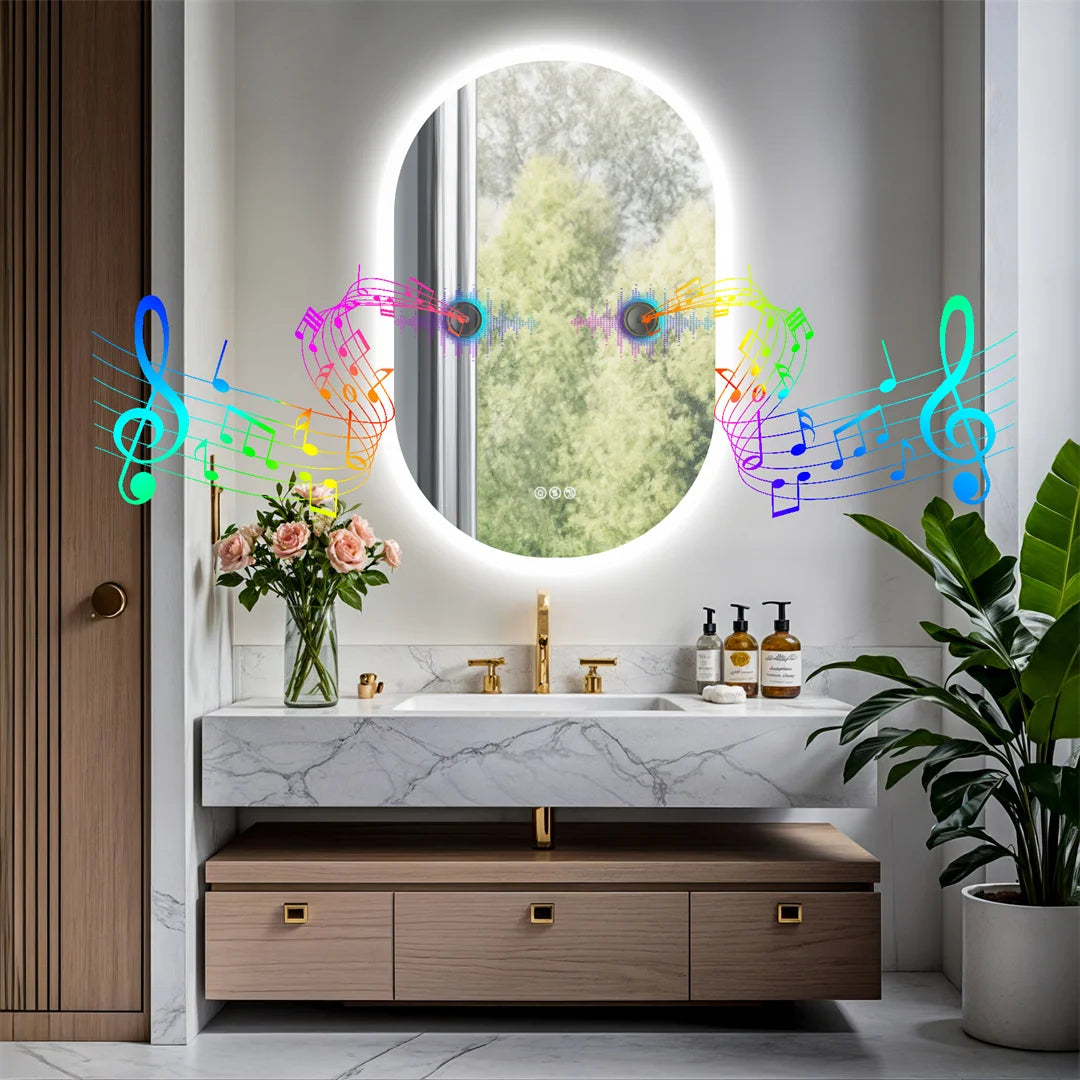 Oval Illuminated Bathroom Mirror with Bluetooth and Anti-fog
