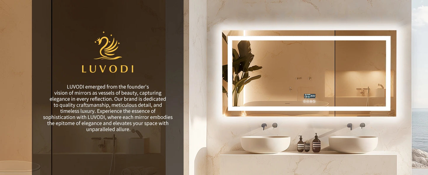 Illuminated Bluetooth Bathroom Mirror Rectangle Anti-fog LED