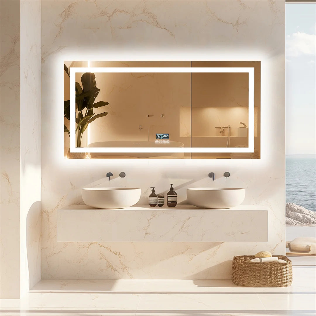 Illuminated Bluetooth Bathroom Mirror Rectangle Anti-fog LED