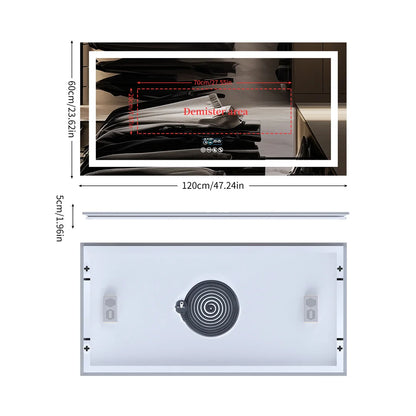 Illuminated Bluetooth Bathroom Mirror Rectangle Anti-fog LED