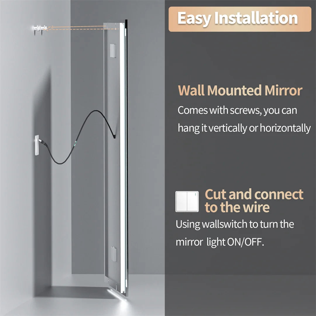 Illuminated Bluetooth Bathroom Mirror Rectangle Anti-fog LED
