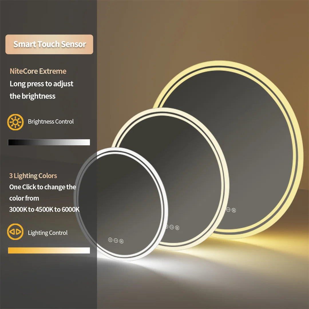 Round Large LED Bathroom Mirror Anti Fog