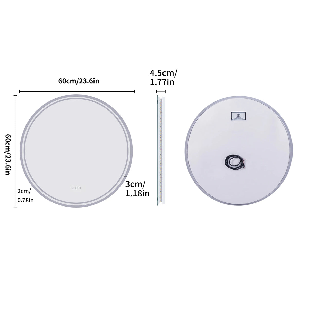 Round Large LED Bathroom Mirror Anti Fog