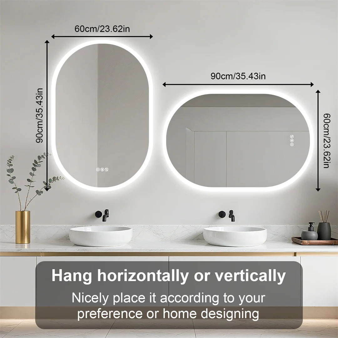 Oval Illuminated Bathroom Mirror with Bluetooth and Anti-fog