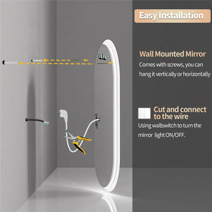 Lighted Bathroom Mirror LED Bedroom Anti Fog