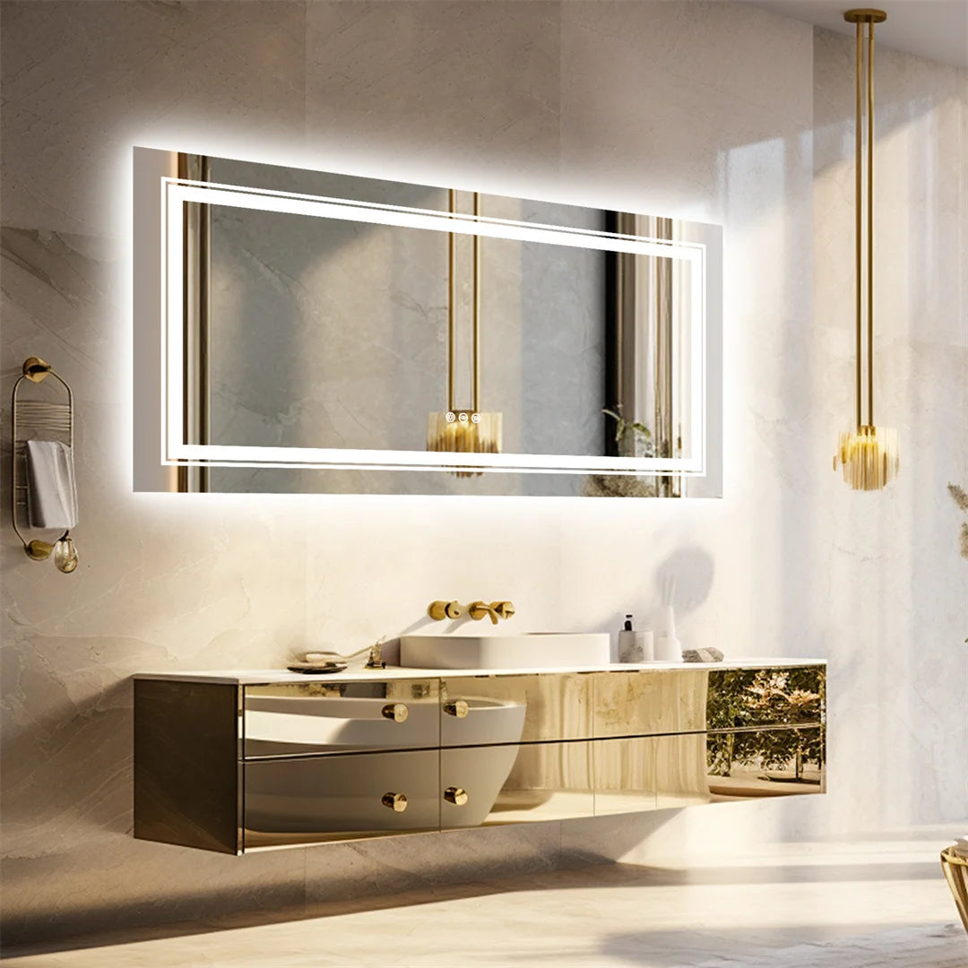 Large Illuminate Mirror Bathroom Double Sink Anti Fog