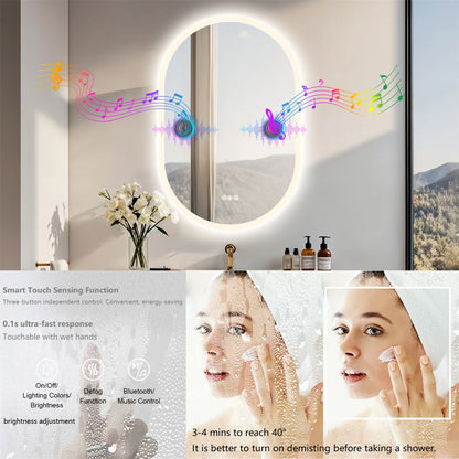 Oval Illuminated Bathroom Mirror with Bluetooth and Anti-fog