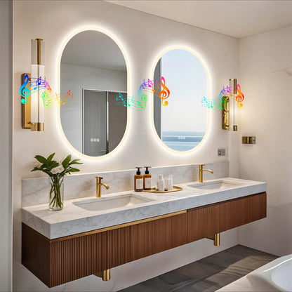 Oval Illuminated Bathroom Mirror with Bluetooth and Anti-fog